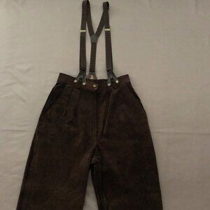 Dark Brown Two Toned Suede Buttoned Suspender Pants